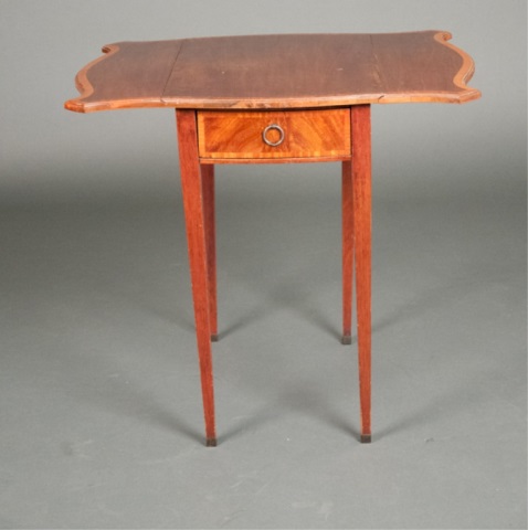 Appraisal: Inlaid Mahogany Pembroke Table Scalloped edges with single drawer and