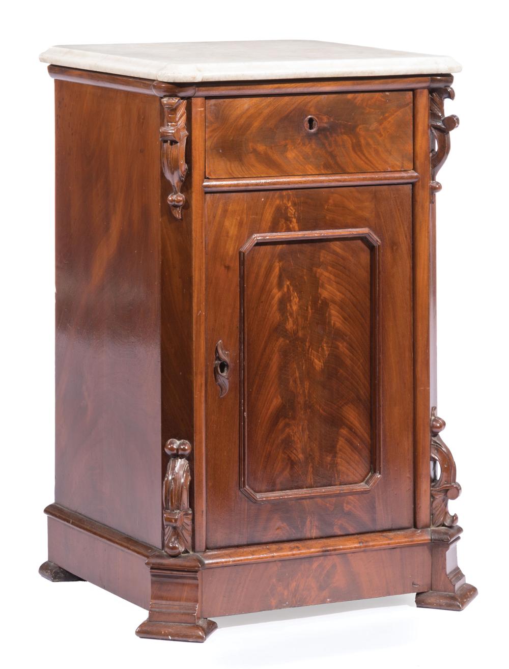 Appraisal: American Mahogany Bedside Commode mid- th c marble top with