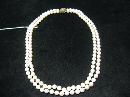 Appraisal: Double strand cultured pearl necklace Graduated double strand consisting of