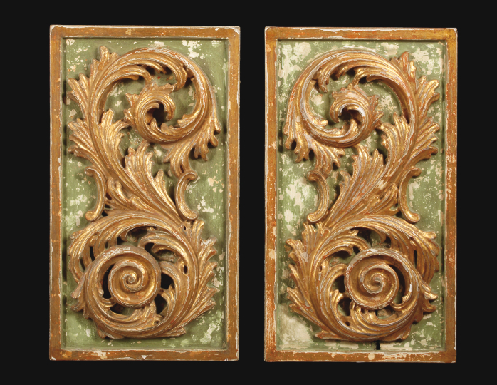 Appraisal: Pair of French Carved Polychromed and Parcel-Gilt Beechwood Panels featuring