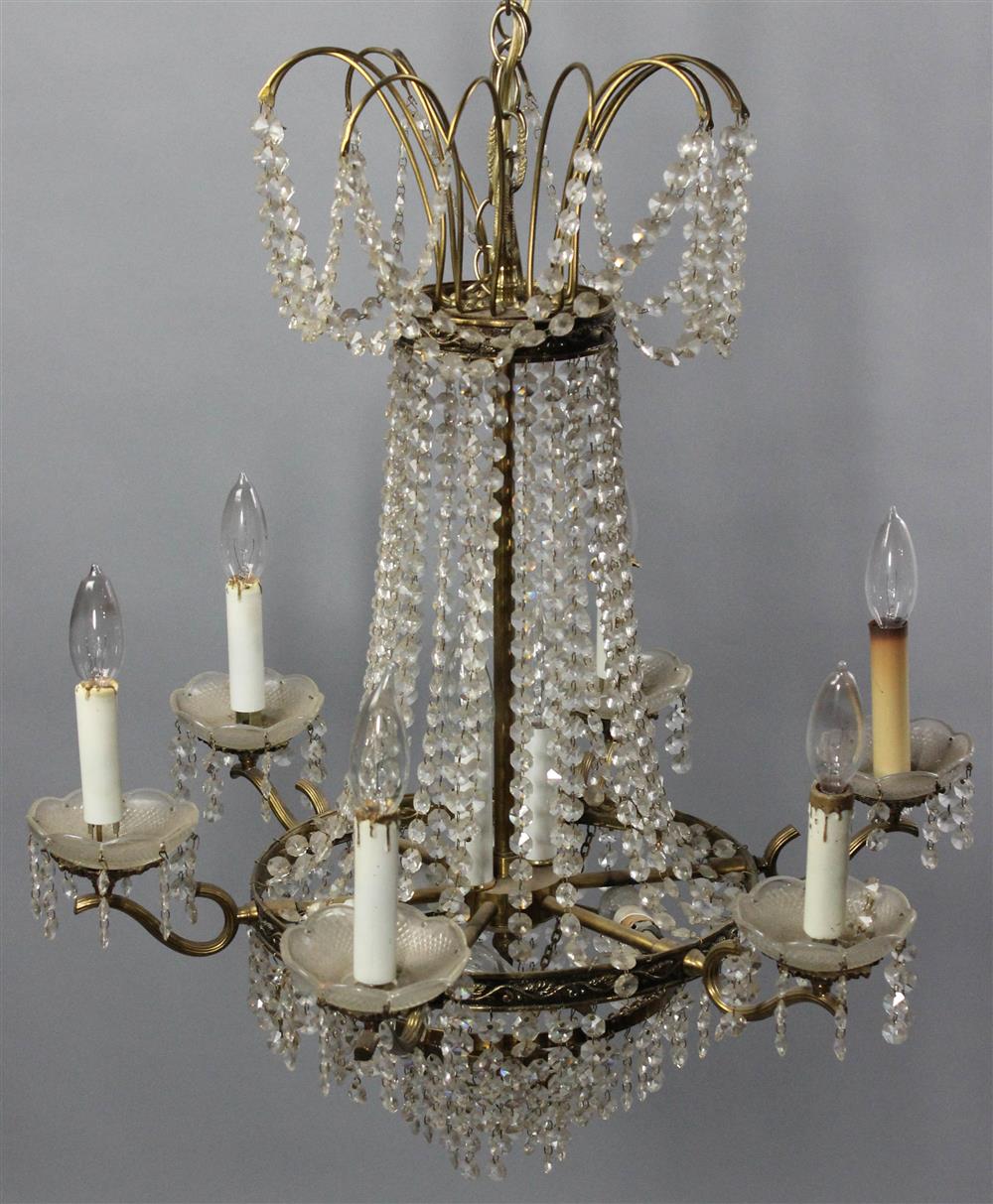 Appraisal: LOUIS XVI STYLE BEADED GLASS AND GILT-METAL SIX-LIGHT CHANDELIER central