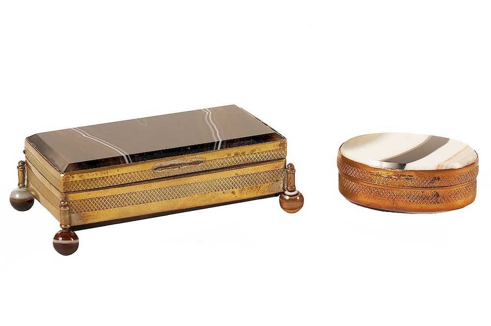 Appraisal: Two Bronze Mounted Agate Boxes Agate rectangular box bronze mounted