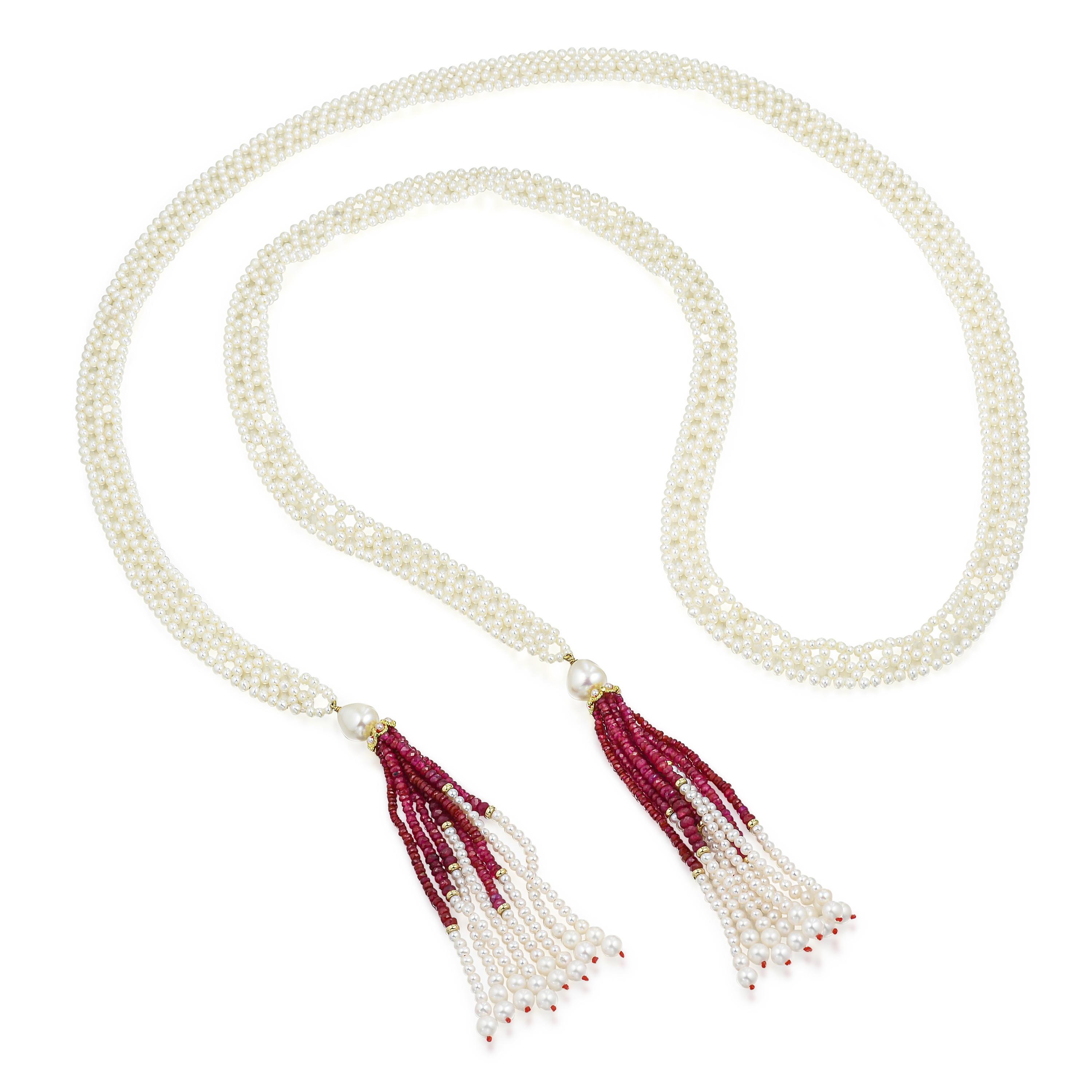 Appraisal: MARINA J WOVEN LACE PEARL SAUTOIR WITH RUBIES METAL K