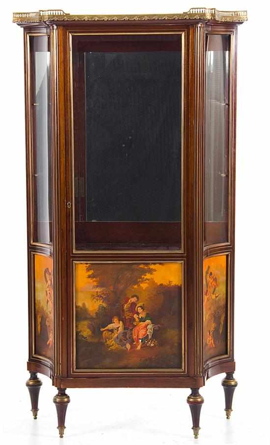 Appraisal: Louis XVI style bronze-mounted mahogany Vernis Martin vitrine late th