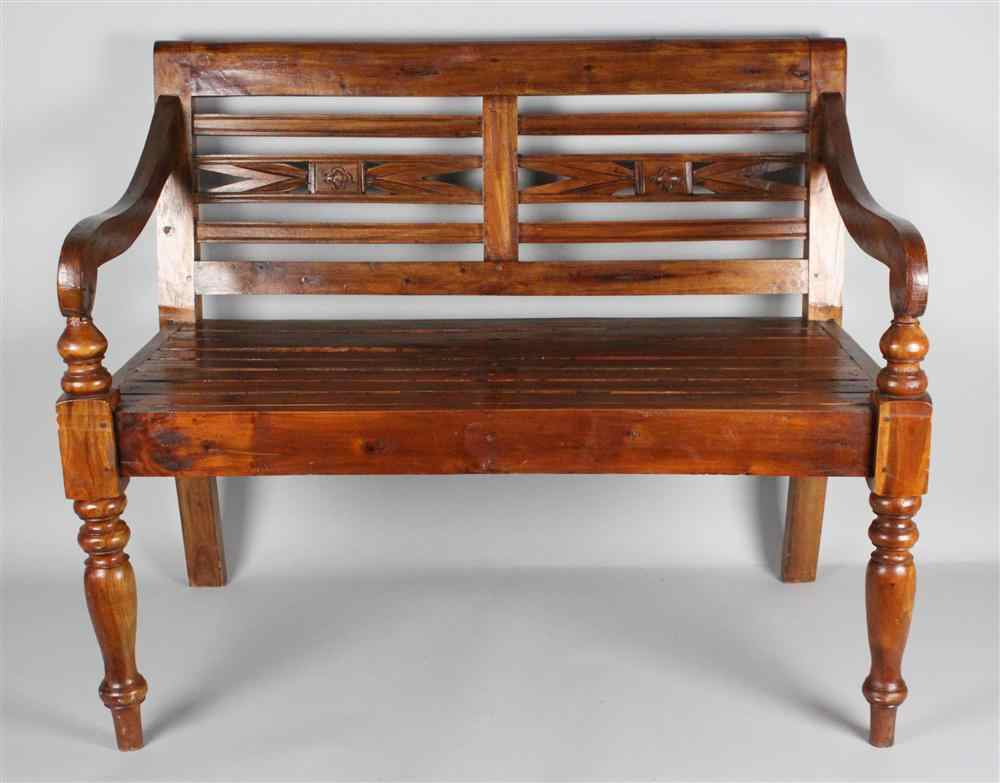 Appraisal: ANGLO COLONIAL CARVED HARDWOOD BENCH having a straing crest rail