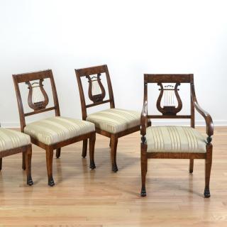 Appraisal: Set William Switzer burlwood dining chairs Set William Switzer burlwood