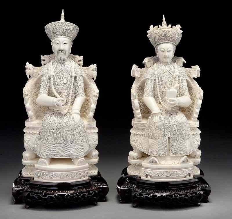 Appraisal: Pr Chinese carved ivory Emperor and Empress International shipping IS