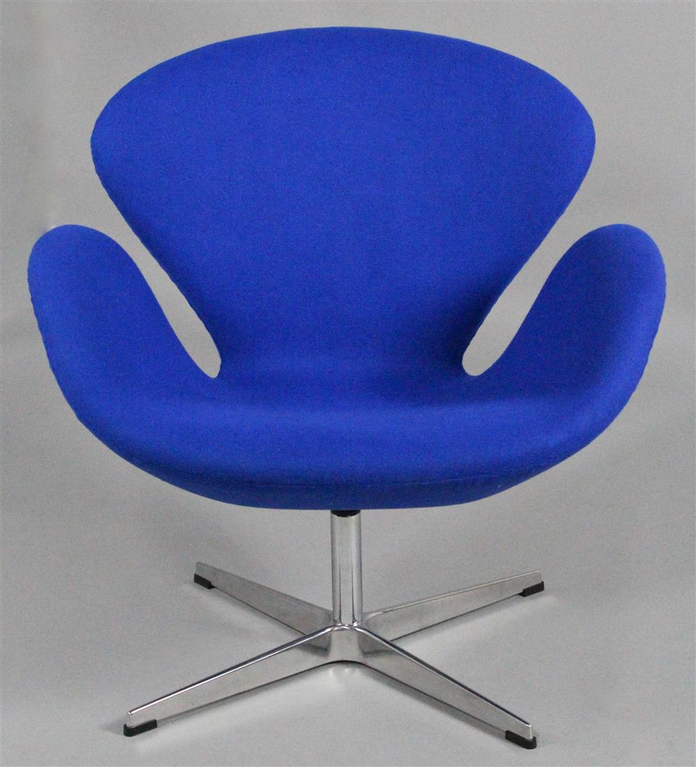 Appraisal: MODERNIST SWAN STYLE ROYAL BLUE WOOL FELT SWIVEL CHAIR based