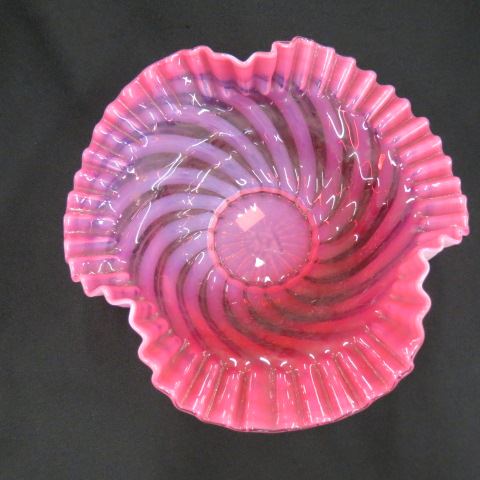 Appraisal: Cranberry Opalescent Art Glass Bowl swirl and ruffle excellent