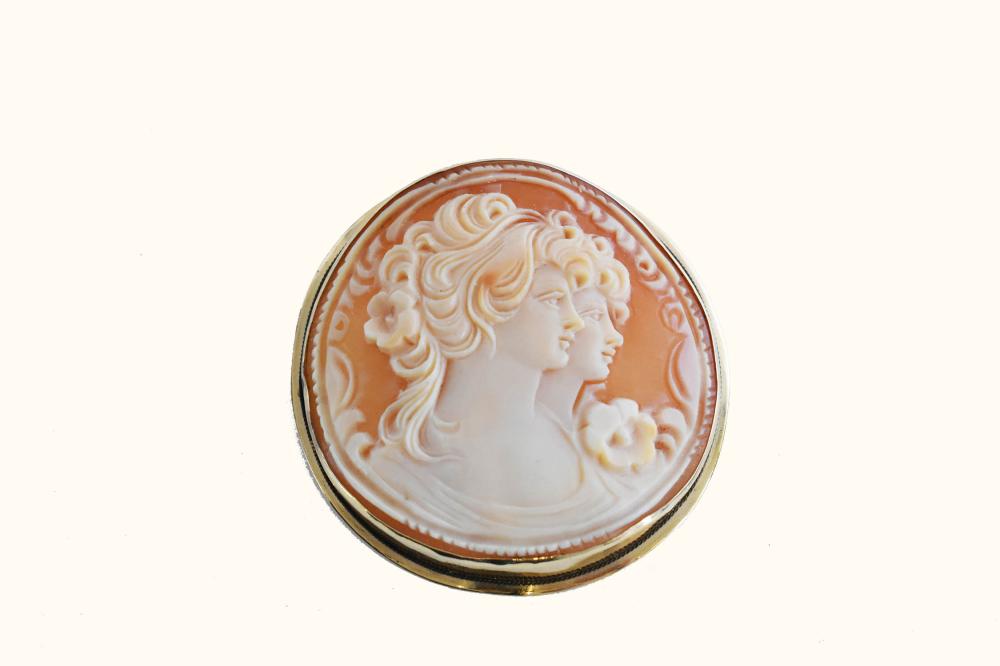 Appraisal: KT YELLOW GOLD MOUNTED CAMEO OF TWO LADIESIn profile Stamped