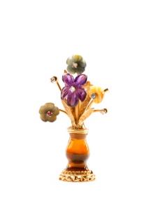 Appraisal: s k Gold Flower Vase Pin with Precious Gems A