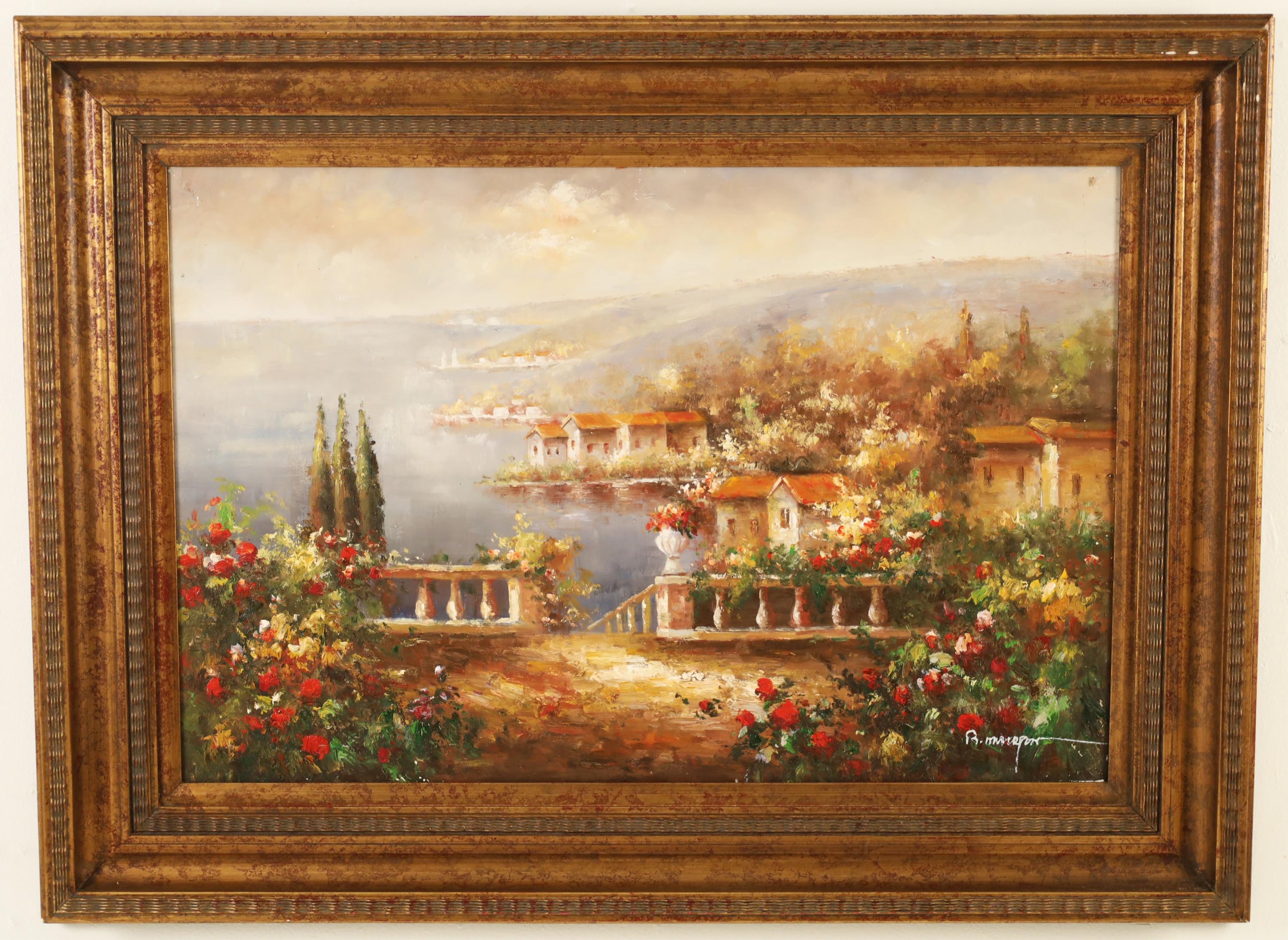 Appraisal: FRAMED O C MEDITERRANEAN COASTAL SCENE PAINTING Gilt framed oil