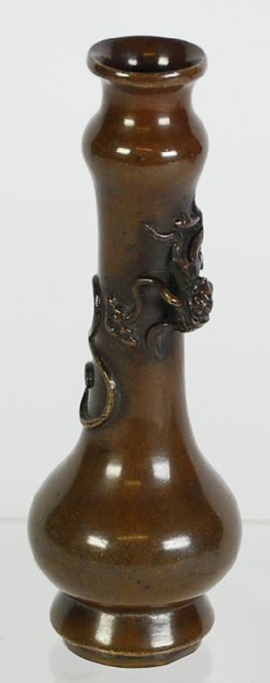 Appraisal: CHINESE BRONZE VASE footed gourd form the neck applied with