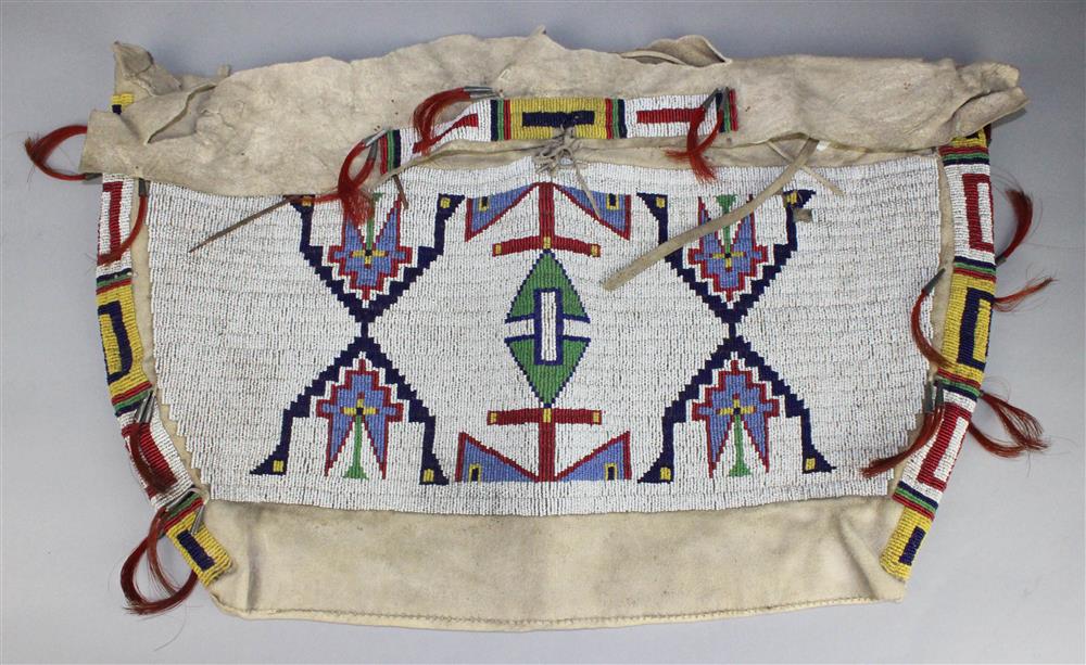 Appraisal: PLAINS BEADED HIDE POSSIBLE BAG LAKOTA beaded on flap sides