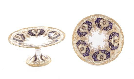 Appraisal: Wedgwood dessert plates and pastry stand circa wide heavily-gilded border