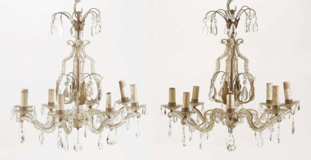 Appraisal: IRON CRYSTAL EIGHT-LIGHT CHANDELIERS lot of Iron tole painted eight-light