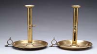 Appraisal: PAIR OF LARGE BRASS CHAMBER STICKS diameter pan base with