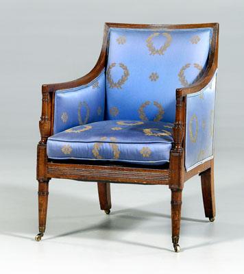 Appraisal: Regency upholstered library chair mahogany throughout with urn and ring-turned