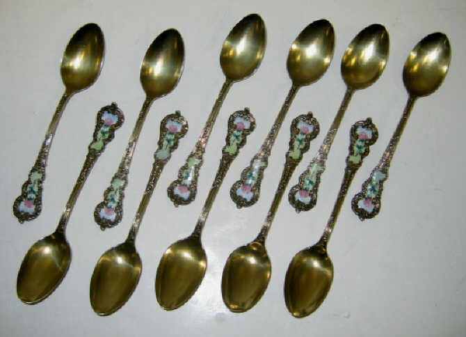 Appraisal: ELEVEN FRANK W SMITH SILVER-GILT TEASPOONS Colbert pattern with enamel