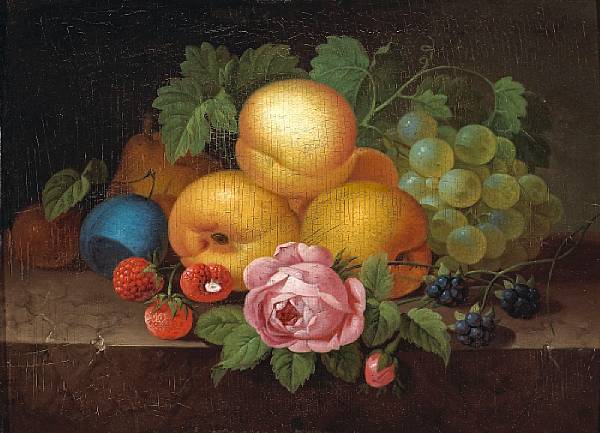 Appraisal: Danish School A still life of fruits and a rose