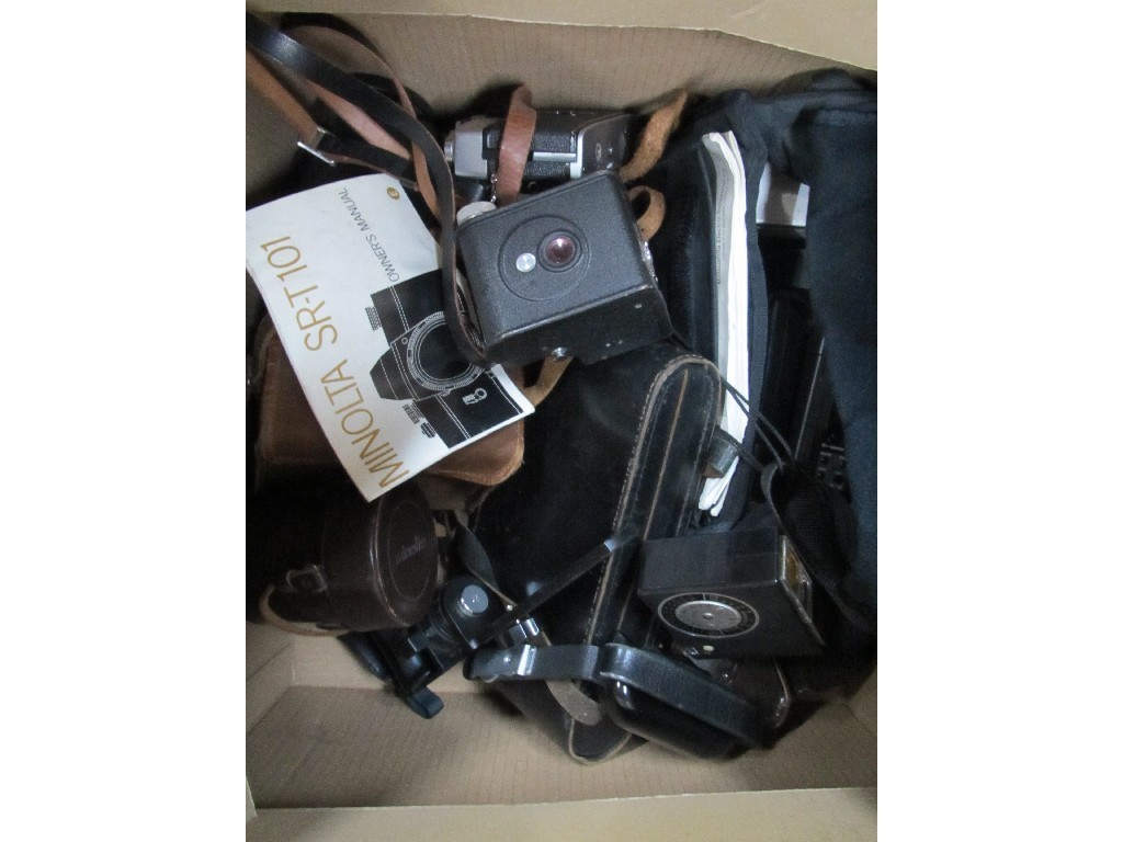 Appraisal: Box of cameras and related accessories