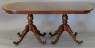 Appraisal: Mahogany double pedestal dining table with three leaves top x