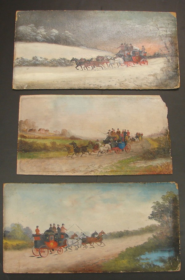 Appraisal: Lot of three horse and carriage scenes All oil on