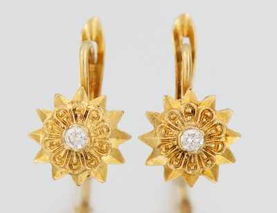 Appraisal: A Pair of Italian Gold and Diamond Earrings k yellow