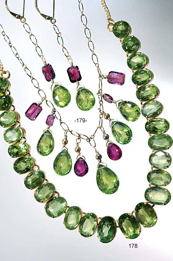 Appraisal: PERIDOT K GOLD NECKLACE Myanmar Burma Twenty-five facetted Peridots have