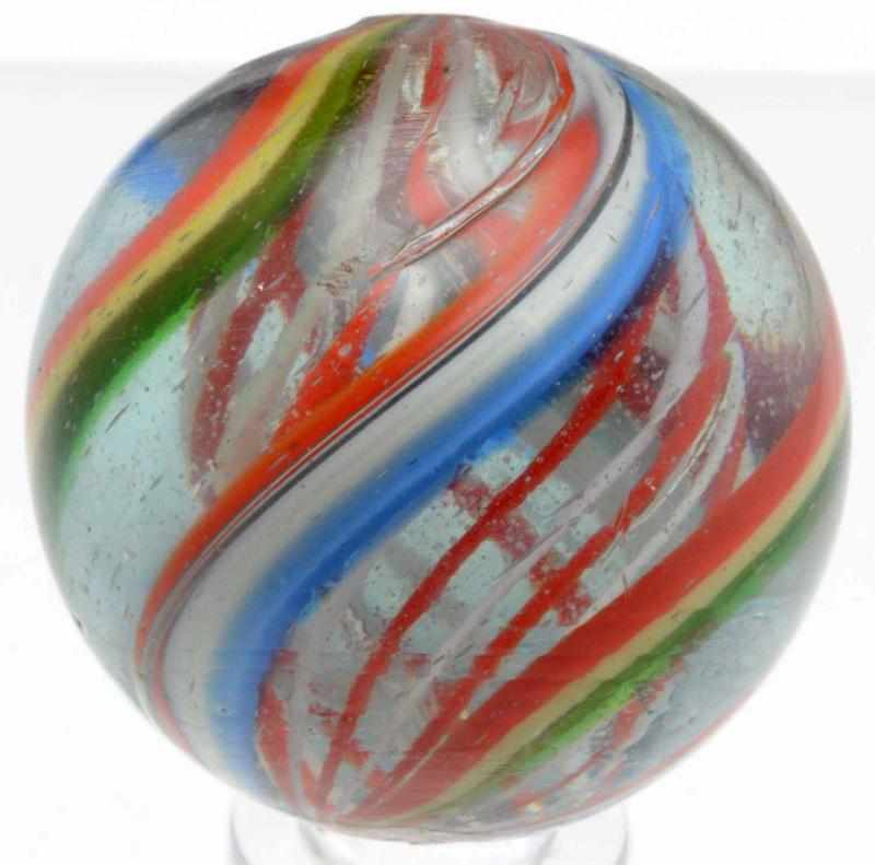 Appraisal: Large Red White Latticino Swirl Marble Outer bands in a