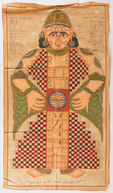 Appraisal: INDIAN JAIN TANTRIC TEXTILE PAINTING India th CenturyPolychromatic depiction of