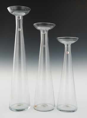 Appraisal: A Set of Three Blenko Clear Glass Vessels The tall