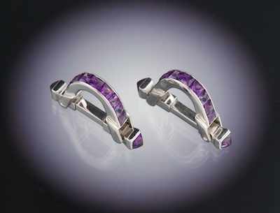 Appraisal: A Pair of Amethyst Stirrup Cufflinks k white gold stirrup