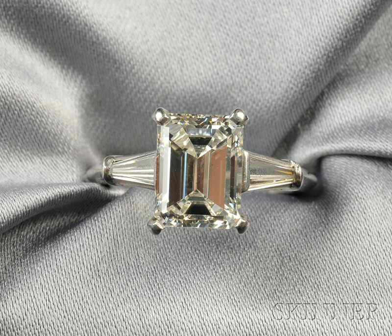 Appraisal: Platinum and Diamond Solitaire set with an emerald-cut diamond weighing