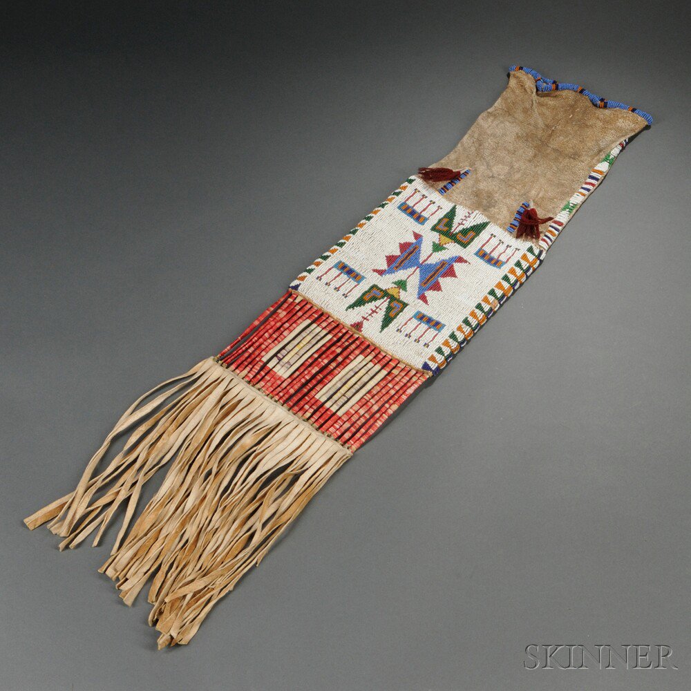 Appraisal: Lakota Beaded and Quilled Hide Pipe Bag c late th