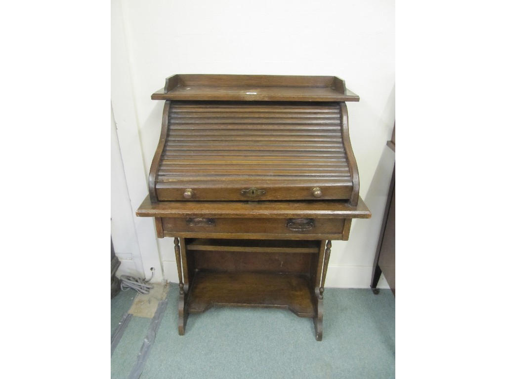 Appraisal: Arts and Crafts oak secretaire bookcase with tambour top