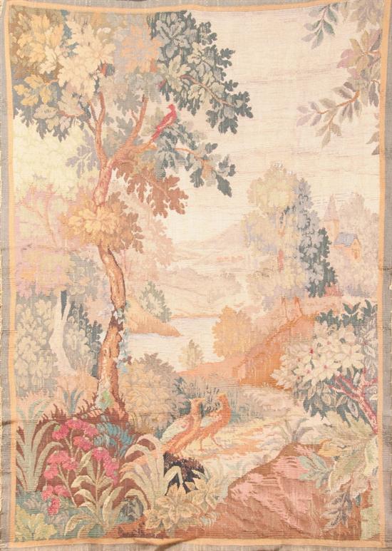 Appraisal: FRENCH TAPESTRY OF A LANDSCAPE SCENE th century Vertical depiction