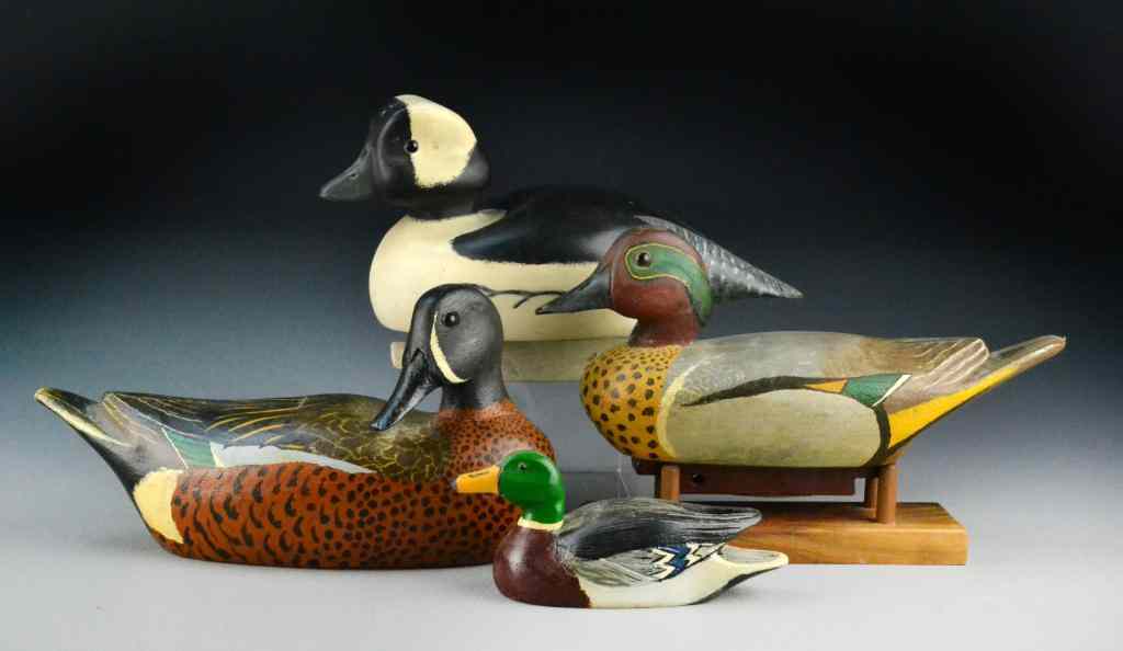 Appraisal: Early Decorative Wooden Duck DecoysPolychrome painted two signed D Foss