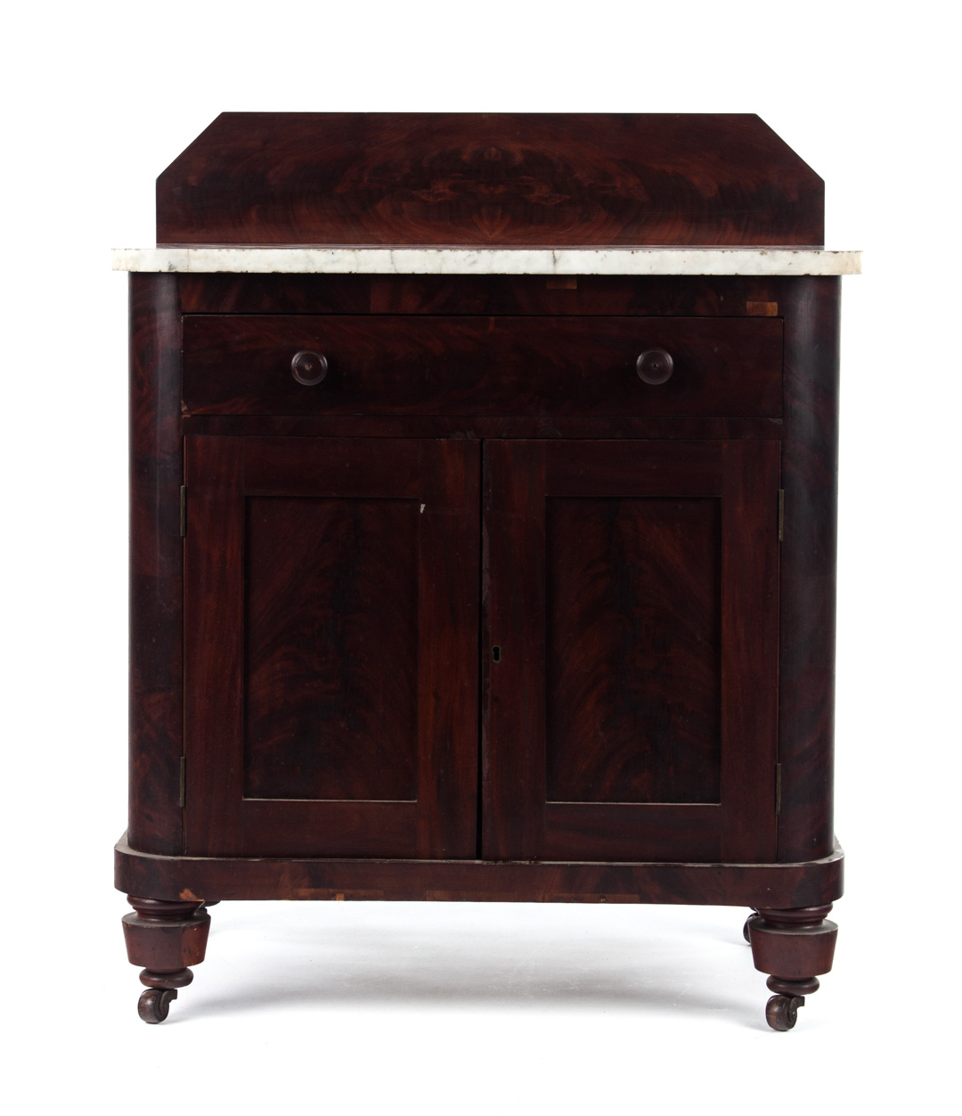 Appraisal: American Rococo Revival mahogany washstand marble top with mahogany backsplash