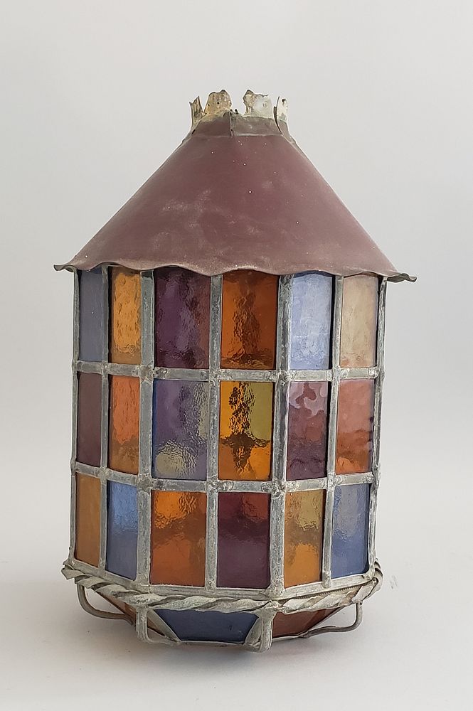 Appraisal: Antique Arts and Crafts Copper and Leaded Glass Hanging Lantern