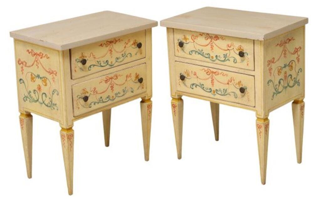 Appraisal: pair Italian painted nightstands th c two drawers decorated with