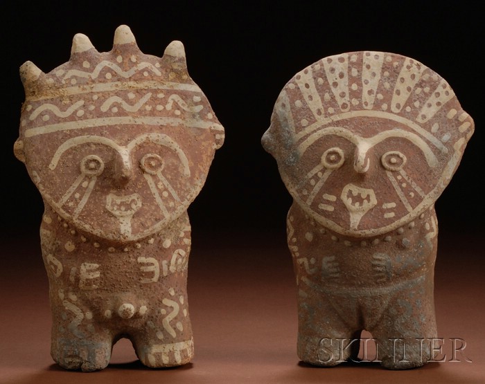 Appraisal: Two Pre-Columbian Painted Pottery Figures Peru Chancay c - A