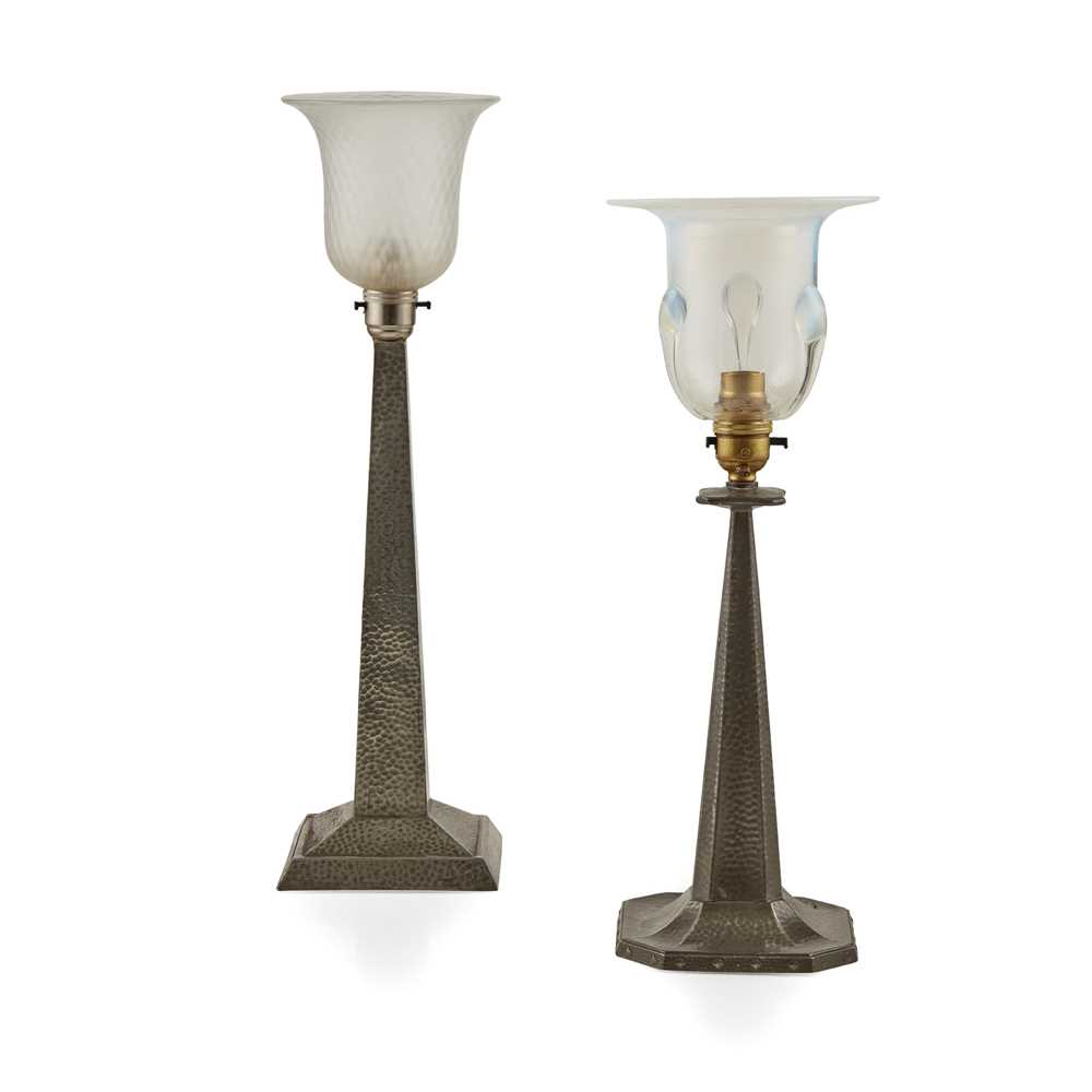 Appraisal: ENGLISH GROUP OF THREE TABLE LAMPS CIRCA pewter each with