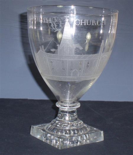 Appraisal: An engraved glass rummer circa with rounded conical bowl engraved