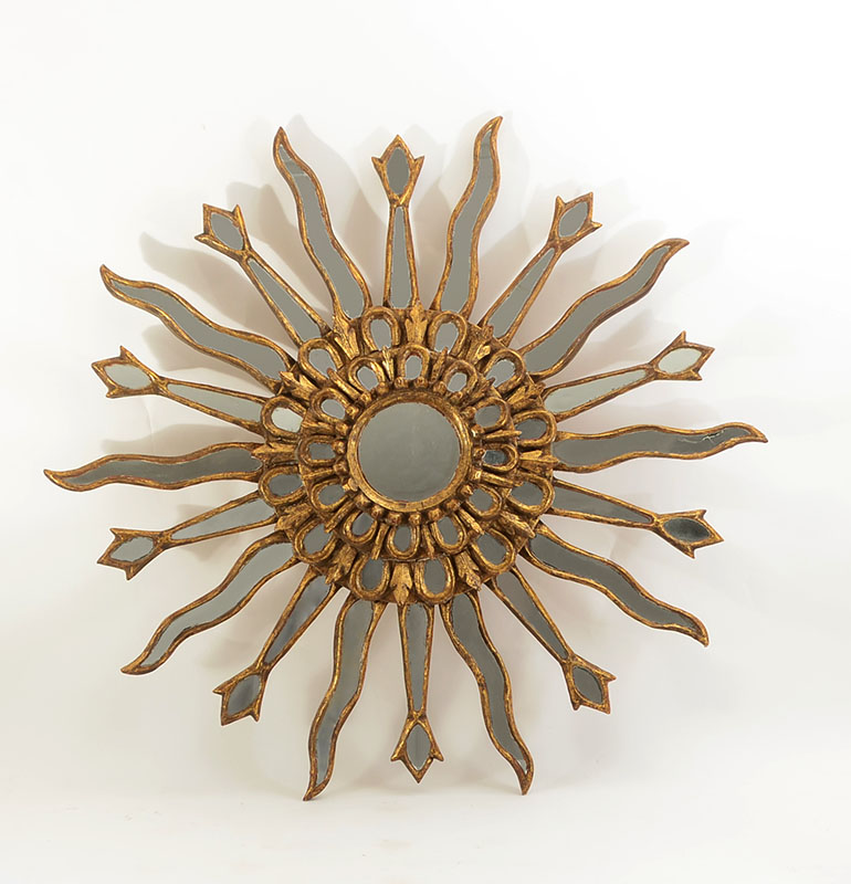 Appraisal: PERUVIAN SUNBURST STYLE WALL MIRROR Layer levels of inset mirror