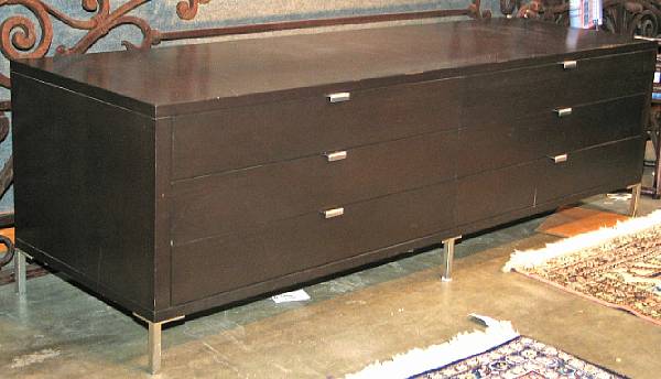 Appraisal: A stained hardwood and chrome credenza second half th century