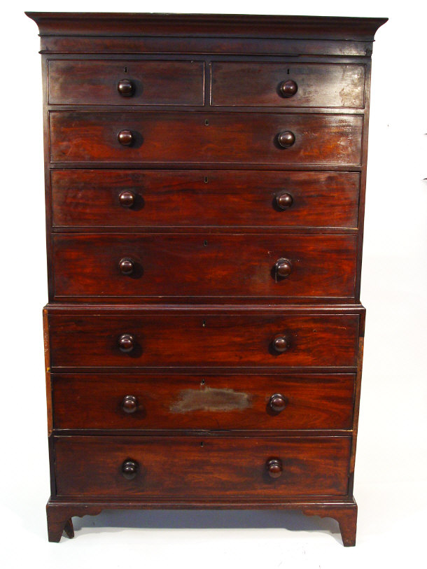 Appraisal: Victorian mahogany chest on chest with moulded cornice above two