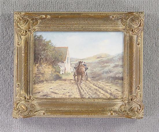 Appraisal: Oil on Canvas Late th Century Man in horsedrawn cart