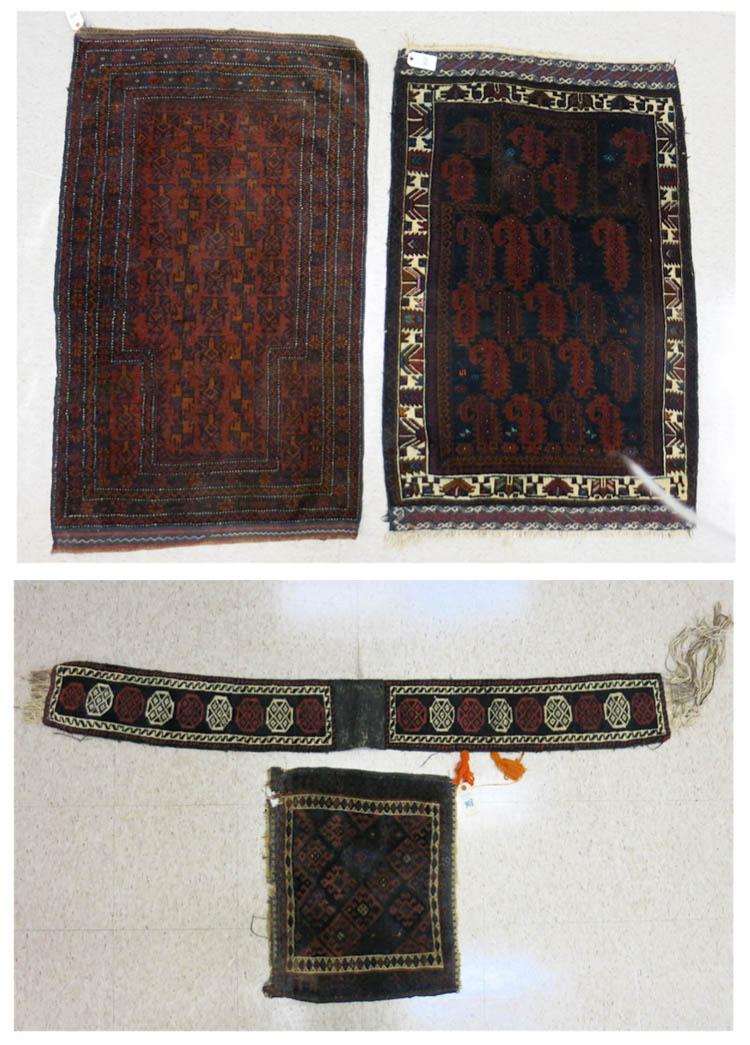 Appraisal: FOUR AFGHAN BELOUCHI TRIBAL WEAVINGS ' X ' prayer rug