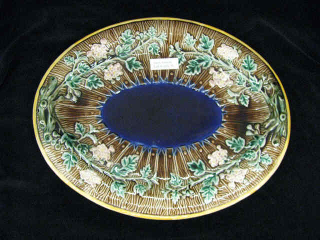 Appraisal: Majolica Art Pottery Oval Platter berry floral with trabark border